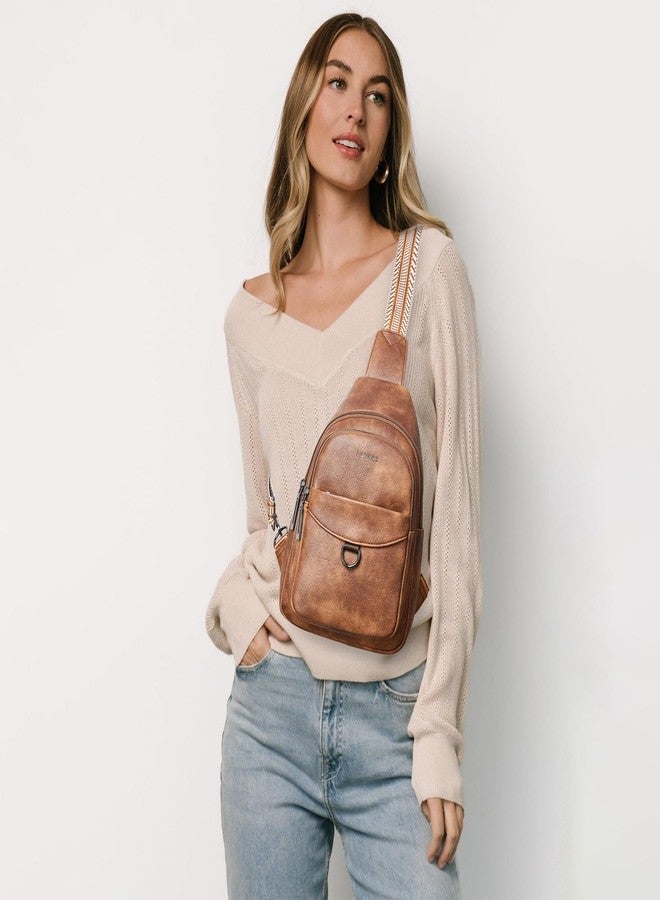 LATMAP 7L Sling Bag for Women Men Crossbody Belt Bag Small Travel Sling Backpack Anti Theft Chest Daypack Purse Faux Leather,Brown - Image 3